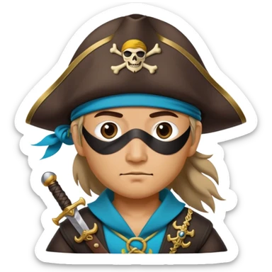 Kazakh pirate wearing traditional Kazakh hat and clothes with an eye patch and a pirate sword sticker