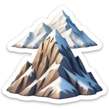 iOS-style 3D emoji: a tall mountain peak with snowy summit, steep slopes, and soft atmospheric shading, viewed from a low angle to emphasize height sticker
