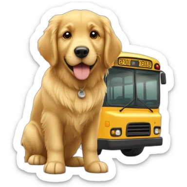 Golden retriever qui tiens un bus scolaire  sticker