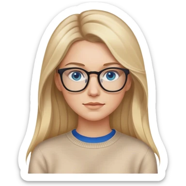 Side profile Blonde balayage long hair white women beige sweater blue eyes wearing glasses  sticker