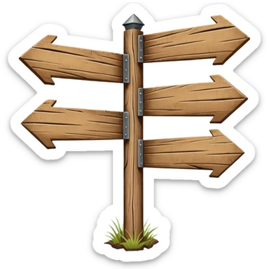 Wooden sign post pointing 2 directions and made of felt texture, scrapbooking style, transparent background sticker