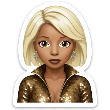 Mary J Blige with platinum blonde hair, dark brown sequin outfit sticker