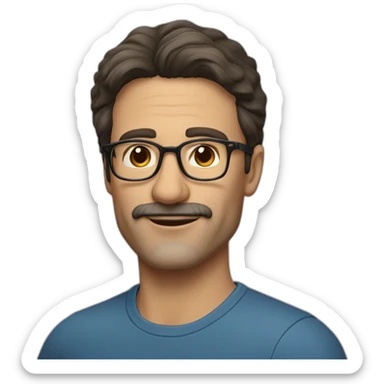 Handsome 50 year old man with dark brown hair, stubble and brown glasses. No moustache sticker