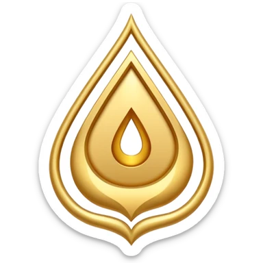 A simple golden tilak symbol with a central vertical drop shape and two curved lines on the sides forming a symmetric U-shape. sticker