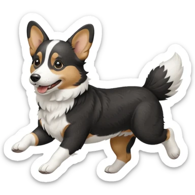 Black and white realistic cardigan welsh corgi running with its long low tail streaming out behind it sticker