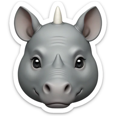 cinematic-noble-baby-rhinoceros-portrait-emoji,slate-grey-hide--poised-and-regal,-with-a-massive,-powerful-build-and-a-thick, white horn -deep-set-soulful-piercing-eyes,-simplified-yet-sharp-and-sophisticated-features,-highly-detailed,-large-black-eyes sticker