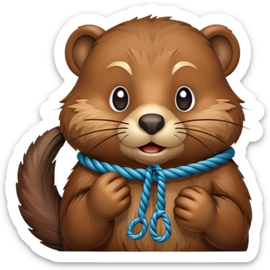 a beaver holding a rope looking sneaky sticker