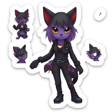 Cute cool dark black red purple animal hybrid Fakemon full body punk catgirl sticker