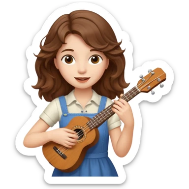 A fair-skinned girl with wavy brown hair is playing the ukulele. sticker