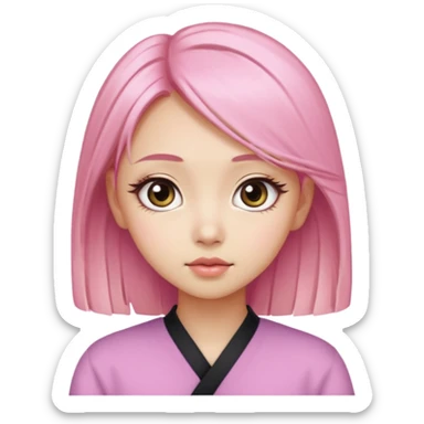 An Asian girl with pink-blonde hair, big eyes, thick eyebrows, and long eyelashes; only her head... sticker
