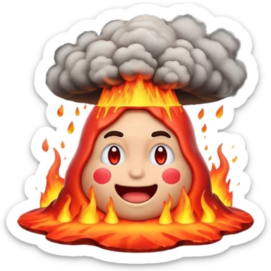 can i have an image of an red faced emoji with a small vocano th the top of its head erupting. i like the 4th image but no smiling sticker