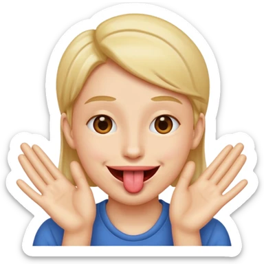 ￼ Tongue out with hands going to the side face sticker
