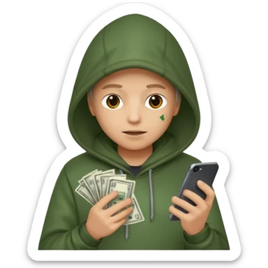 Hooded emoji on their phone making money sticker