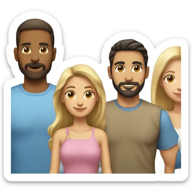 Puerto rican beard short brown hair  with blond long hair woman and brown long hair girl Family  sticker