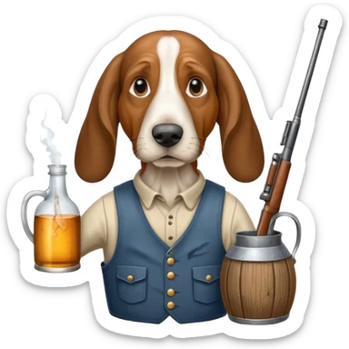hillbilly basset hound head body of  man with moonshine and gun emoji sticker
