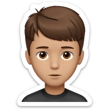 create a fringe haircut boy with a brown hair with hair little up more looking like quiff hairstyle but its going straight not on sid, it need to go on forhead in that direction sticker