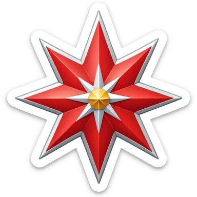 a twelve point star with slightly rounded borders, red and white stroke sticker