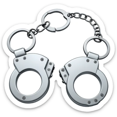 An emoji of metallic handcuffs, slightly open, with a reflective silver surface. Simple and modern design, symbolizing punishment, law enforcement, or justice sticker