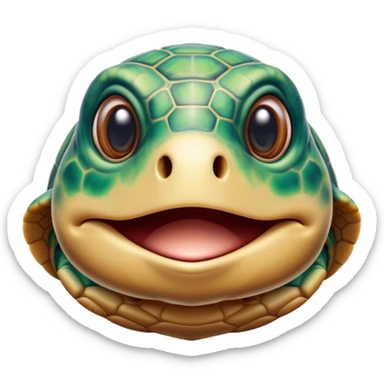 Cinematic Realistic Comical Sea Turtle Portrait Emoji, Head tilted dramatically with an exaggeratedly amused expression, featuring a robust, intricately patterned shell and wide, expressive eyes filled with playful disbelief, rendered with vibrant, lifelike detail and natural coastal light; high shine, dramatic yet playful, styled with an air of cheeky marine mischief, soft glowing outline, capturing the essence of a spirited and over‐the‐top sea turtle that looks ready to bob its way into viral fame! sticker