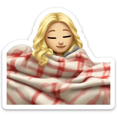 blonde girl with cozy blanket on christmas sticker