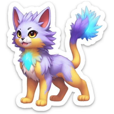 Anthro Fluffy Cool Cute Magical Elemental Shiny Colorful Neon Vibrant Colors Sparkle Kemono-style Chibi Fantasy-Animal-Fakémon-Pokémon-Hybrid Fur Sona Aesthetic Full Body sticker
