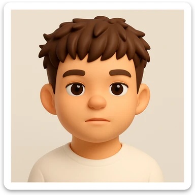 Convert this portrait photo into a 3D emoji style with rounded, cartoon-like features, smooth shading, expressive but simplified facial features, and a neutral background. The style should resemble Microsoft style 3D fluent emojis. sticker