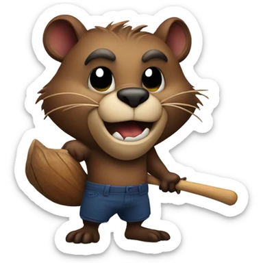 An evil beaver with a bat in his hands sticker