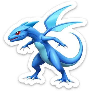 Shiny Blue Smooth Glossy Soft Salamence-Inteleon-Scizor-Greninja-Genesect-Bisharp-Pokémon-Fusion, full body sticker