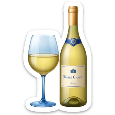 bottle of white wine with blue label sticker