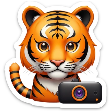 streamer tiger face with webcam and setup for Twitch emote sticker