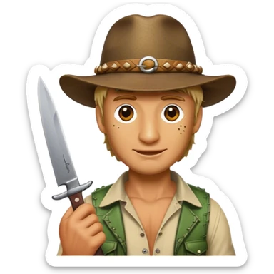 Cinematic Realistic Crocodile Dundee Pop Culture Emoji, depicted with rugged charm and adventurous spirit rendered with lifelike detail and cinematic lighting. sticker