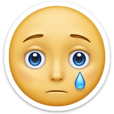 A regular, simple, yellow  skin, round face emoji looking straight at me not smilling, just staring with a blue and almost clear looking tear rolling down its cheek sticker