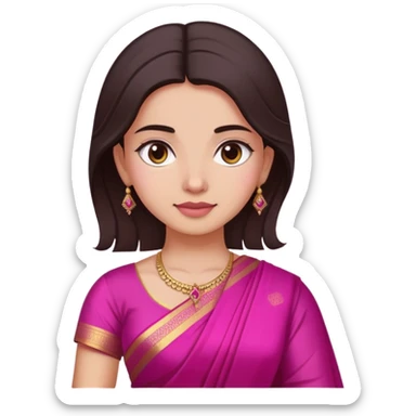 girl with light wheatish skin, dark brown hair, wearing dark pink saree sticker