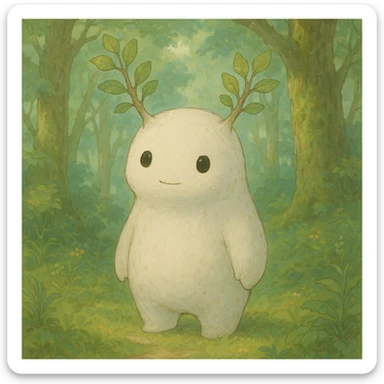 whimsical forest spirit with soft colors and gentle expression in ghibli style sticker