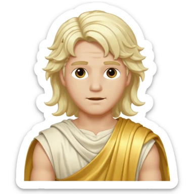 Apollo from The Olympians with long platinum blonde wavy hair, gold toga  sticker