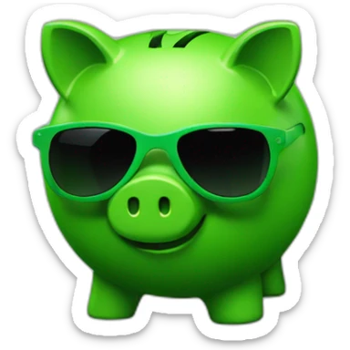 green piggybank with green sunglasses sticker
