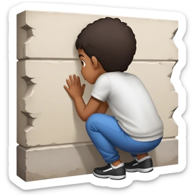 character crouched behind a wall, peeking over the top sticker