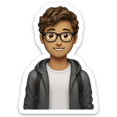A 15 year old boy with brown hair, brown eyes and black glasses and it's a content creator who talks about technology sticker