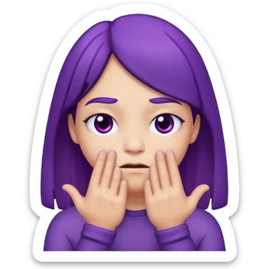 Grimace face, half frown with a side eye and hands clasped together sticker