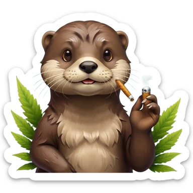 a otter smoking a joint surrounded by marijuana fumes sticker