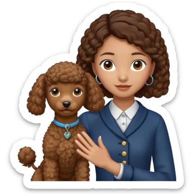 Asia tie up hair girl with brown poodle say good bye sticker