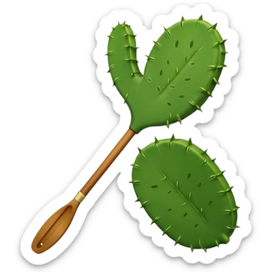 Create a single emoji of a Mexican edible nopal cactus, without thorns or spines. It should look like the smooth, green paddles of a nopal ready to be cooked or eaten in Mexico. No flowers, no pot, no desert background — just one clean, bright green, soft nopal paddle. Minimalistic emoji style. sticker