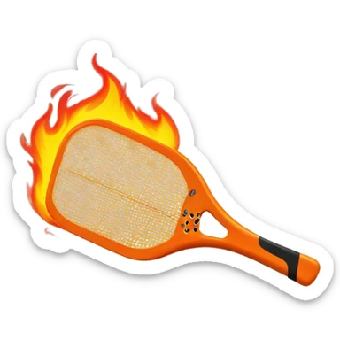 Flames and a pickleball coming off a contemporary Pickleball paddle with no holes in it.  sticker