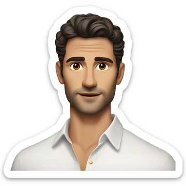 Manu Ríos is a 6-foot-tall Spanish actor and model with a lean, athletic build. fair caucasian skin, dark brown short hair, striking hazel eyes, sharp jawline, high cheekbones, full lips & blend of boyish charm and mature sophistication. sticker