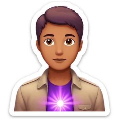 A charismatic person glowing in center of a room, radiating a violet warm bright aura glow, he is attracted with a lot of people around sticker