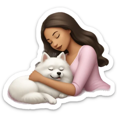brunette Sleeping beauty girl with white pomeranian sticker