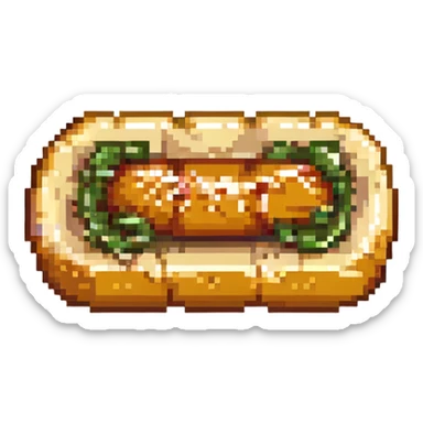 pixel art of a chipa with a suggestive sausage shape, comedic and not explicit sticker