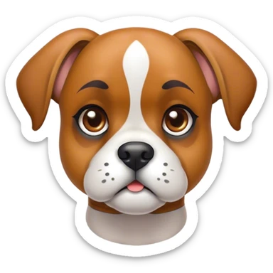 Cinematic Cute Fawn Boxer dog Portrait Emoji, Head tilted playfully and inquisitively, with a glossy fawn Fur highlighted by a white muzzle and chest, round, sparkling brown eyes filled with curiosity, Simplified yet irresistibly adorable features, highly detailed, glowing with a warm, friendly glow, high shine, affectionate and lively, stylized with a touch of whimsy, bright and endearing, soft glowing outline, capturing the essence of a mischievous yet loving pup, so playful it feels like it could bound out of the screen and into your arms! sticker
