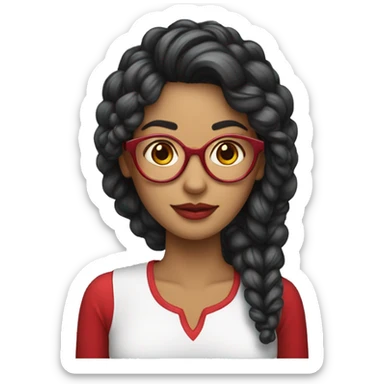 Mulher de óculos com cabelos cacheados e blusa vermelha  sticker