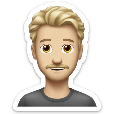  young white man with dirty blond hair light beard with mustache little piece of hair that bends over middle part, British expressions, spooky expressive grey eyes sticker